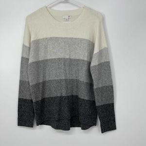 SO GRAY, BLACK & WHITE STRIPED LONG SLEEVE PULLOVER SWEATER SMALL